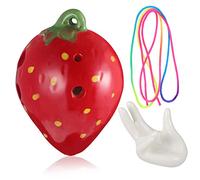 Toddmomy Ocarina de Fresa de Seis Agujeros para Niños, Instrumento Musical Didáctico con Soporte de Color Claro y Cordón Rojo, Juguete Educativo para Principiantes, Tamaño Adaptado