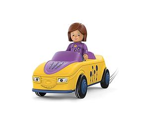 Toddys by siku 0104, Zoe Zoomy, Vehículo de 3 Piezas, Interconectable, Incluye Figura móvil, Motor de fricción, Amarillo/Lila, A Partir de 12 Meses