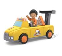 Toddys by siku 0123, Chris Carry, Coche de 3 piezas con luz y sonido, Se puede montar, Incluye figura móvil, Motor con volante, Amarillo/naranja, A partir de 12 meses