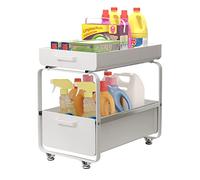 Todeco Almacenaje Bajo Fregadero 2 Niveles, Organizador de Gabinete, Cajones Extraíbles para Armario de Fregadero Estantes, para Cocina Baño, Acero al Carbono (Blanco)