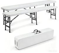 Todeco Banco de Plástico Resistente, Banco Plegable Portátil, 183 x 43 x 30 cm, Paquete de 2, Plegable por la Mitad, Carga máxima: 300 kg