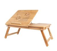 Todeco - Bandeja de Cama Plegable, Mesa Portátil para Laptop, Escritorio ajustable con la ventilación grande, Material: Bambú, Tamaño de la superficie de la mesa: 55,1 x 35,1 cm