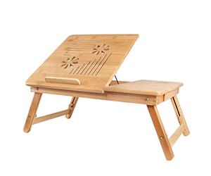 Todeco - Bandeja de Cama Plegable, Mesa Portátil para Laptop, Escritorio ajustable con la ventilación grande, Material: Bambú, Tamaño de la superficie de la mesa: 55,1 x 35,1 cm