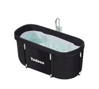Todeco Bañera Plegable para Adultos, con Soporte Metálico, 120×55×50cm | Doble desagüe, con cojín de agua, respaldo inflable, bomba manual y bolsa de almacenamiento, para baños calientes, hielo