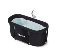 Todeco Bañera plegable para adultos, grande para spa portátil móvil, con soporte metálico reforzado, para baño pequeño, para ducha, Baños de hielo y baños calientes, 120 x 55 x 50 cm, negro