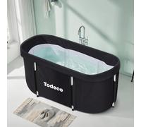 Todeco - Bañera plegable para adultos, grande para spa portátil móvil, para ducha, bañera de hidromasaje, plegable, para baño pequeño, 120 x 55 x 50 cm, color negro