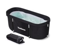 Todeco Bañera plegable para adultos - Portátil con marco de metal 140x57x57cm, gran familia SPA, bañera de spa móvil para ducha, baño caliente, baño de hielo - Negro