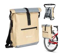 Todeco Bolsa de Bicicleta 3 en 1 (20L), 100% Impermeable y Reflectante con Bolsillo extraíble para portátil, Bolsa Bandolera para Bicicleta, Beige