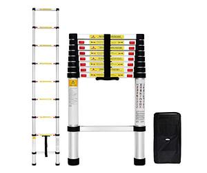 Todeco - Escalera Telescópica, Escalera Plegable - Carga máxima: 150 kg - Estándar/Certificación: EN131 - 2,6 Metro(s), Bolsa de transporte GRATIS, EN 131