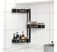 Todeco Especiero, 180° Giratorio, Altura Ajustable, Especiero Cocina Pared, Organizador Especias con 3 Niveles, sin Taladrar, Aluminio, para Cocina Baño y Hogar, 38 x 12 x 59 cm (Blanco)