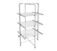 Todeco - Estante Eléctrico de Lavandería, Tendedero Plegable para Interior - Tamaño Plegado: 143 x 72 x 9 cm - Material: Aleación de Aluminio - 3 estantes, Blanco, con Ruedas