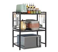 Todeco Extensible para Microondas Estante, Estante De Metal Multifuncional De 3 Niveles, Rejilla para Microondas, Soporte Horno, con 6 Ganchos, (39-60) x32x78cm, Negro