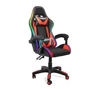 Todeco Gaming Silla Masaje con Luz LED Gamer Silla PC Oficina Silla Ordenador ergonómica Inclinación y Altura Ajustable Giratorio 360º con Reposacabezas y Almohadilla Lumbar De Masaje, Rojo