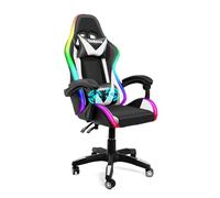 Todeco Gaming Silla Masaje con Luz LED Gamer Silla PC Oficina Silla Ordenador ergonómica Inclinación y Altura Ajustable Giratorio 360º con Reposacabezas y Almohadilla Lumbar De Masaje, Blanco