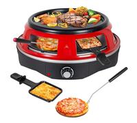Todeco Horno para Pizza Eléctrico 3 en 1, Incluye 6 Mini plato para pizza, 6 Molde para queso, bandeja para hornear, 1200W, Horno de pizza Versátil para mini pizza 10cm, Asar y hacer panqueques, Rojo