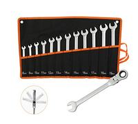 Todeco Juego de llaves combinadas de 12 piezas, Juego llaves inglesas de 8-19 mm, llaves carraca con bolsa de transporte, llaves fijas de boca Métrico