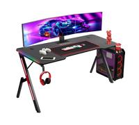 Todeco Mesa Gaming 160cm × 60cm, Ergonómico Mesa Gamer con LED, Escritorio Gaming con Tablero de Fibra de Carbono, con Portavasos y Gancho para Auriculares y Alfombrilla de ratón