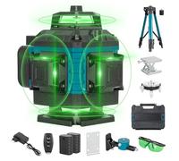 Todeco Nivel Laser Autonivelante, Nivel Láser Verde 16 Líneas, 3000mah*2 Batería, nivel laser con tripode y panel de datos, Montaje en Pared, Control Remoto, Base Magnética, Soporte Giratorio