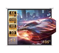 Todeco Pantalla de proyección 105 Pulgadas, Manual Plegable Pantalla Proyector, Enrollable, Soporte de Techo y Pared, 190 x 190 cm, Formatos 1:1, 4:3, 16:9, HD 4K 3D