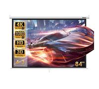 Todeco Pantalla de proyección 84 Pulgadas, Manual Plegable Pantalla Proyector, Enrollable, Soporte de Techo y Pared, 128 x 170 cm, Formatos 4:3, HD 4K 3D