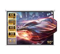 Todeco Pantalla de proyección 90 Pulgadas, Manual Plegable Pantalla Proyector, Enrollable, Soporte de Techo y Pared, 137 x 183 cm, Formatos 4:3, HD 4K 3D