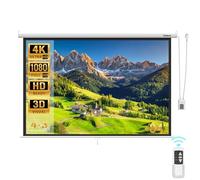 Todeco Pantalla de proyección electrica de 84 Pulgadas, Pantalla Proyector con Mando Inalambrico, Enrollable, Soporte de Techo y Pared, 128 x 170 cm, Formatos 4:3, HD 4K 3D