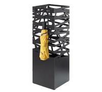 Todeco Paragüero Cuadrado de Metal, Soporte de Paraguas con 4 Ganchos y Bandeja de Goteo Extraíble para Entrada, Pasillo, Oficina, 15,5x15,5x49 cm, Negro