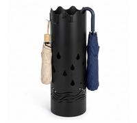 Todeco Paraguero Metálico con Ganchos, Bandeja Recogegotas, Negro | Base antideslizante, revestimiento antioxidante, para paraguas largos y plegables, diseño de gotas de lluvia, hogar, oficina