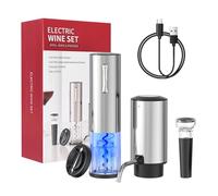 Todeco Sacacorchos Eléctrico 4 en 1, Set de Regalo con Abridor de Vino Recargable USB, Vertedor y Aireador Automático, Cortacápsulas y Tapón de Vacío, Ideal para Amantes del Vino