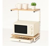 Todeco Soporte microondas Estante microondas con cajones, Blanco Crema, Altura Ajustable (35-62 cm), Resistente, Ideal para organizar la Cocina.