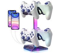 Todeco Soporte para Controlador de Juegos para Nintendo Switch/Xbox/Playstation PS4, Soporte Auriculares Gaming RGB, con 10 Modos de Luz, 2 Puertos USB, Accesorios universales Gamepad