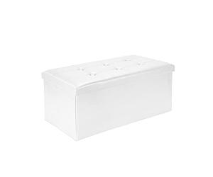 Todeco Taburete para Almacenaje Plegable Baúl Puff, Talle Grande Capacidad Banco Almacenaje Baul Almacenaje Otomano-Carga máxima: 150 kg-Material: Imitación de Cuero, 76 x 38 x 38 cm, Blanco