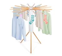 Todeco Tendedero Circular de Madera con 10 Pinzas para Tender La Ropa, Tendederos Plegables para Interior y Exterior, Estantes de Secado Ropa su Sitio en la Ducha, en el Baño o en el Balcón, Jardí