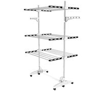 Todeco Tendedero de Torre Plegable, Torre de Ropa de 3 Niveles de Tubos de Acero Inoxidable, secador de Torre con 6 Ruedas, alas, tendedero de Torre móvil para balcón, salón, Cuarto de baño, Color