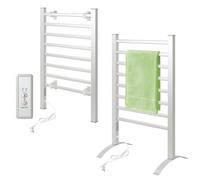 Todeco Toallero Eléctrico Baño con Temporizador, 2 en 1 Calienta Toallas Electrico de pie y Montaje en Pared, Toallero Eléctrico de Bajo Consumo, Aquecedor de Toalhas, 8 Barras