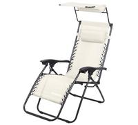Todeco Tumbona Plegable Jardín con Toldo, Silla Gravedad Cero Reclinable con Respaldo Ajustable para Patio, Camping, Terraza y Piscina, Carga máxima 100kg, Beige