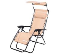 Todeco Tumbona Plegable Jardín con Toldo, Silla Gravedad Cero Reclinable con Respaldo Ajustable para Patio, Camping, Terraza y Piscina, Carga máxima 100kg, Caqui