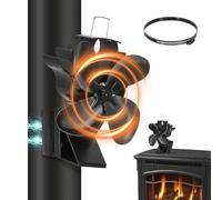 Todeco Ventilador de estufa magnético, sin Electricidad, Ventilador de Chimenea Silencioso de 4 Aspas, Ventilador para Estufa de Leña, Chimenea, Estufa de Pellets, con 1 anillo de repuesto