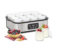 Todeco Yogurtera Eléctrica con 12 Tarros de 180 ml con Tapa, Máquina de Yogur Casero de Acero Inoxidable, Pantalla LCD, Tiempo y Temperatura Ajustable, para Yogur Griego, Yogur Frutas