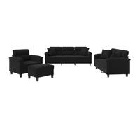 Todiikf Juego de 4 sofás con reposapiés y cojín, microfibra, color negro | Cómodo juego de sofá de microfibra resistente para sala de estar y oficina, incluye cómodos cojines decorativos y taburetes.
