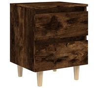 Todiikf Mesita de noche con aspecto de madera de roble ahumado, 40 x 35 x 50 cm | Consola de noche escandinava para dormitorio con dos cajones y patas robustas de madera maciza de eucalipto.