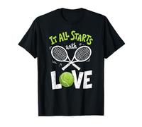 Todo Comienza con Amor Tenis Divertido Jugador de Raqueta Deportiva Camiseta
