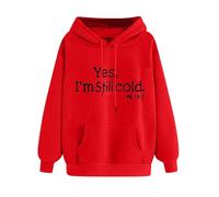 Todo Deportivo de Manga Larga con Impresión de Texto para Mujer con Bolsillos, Sudadera con Capucha Otoño con Cordón para Niñas Vestido de Sudadera, Rojo #2, S