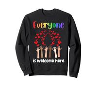 Todo el mundo es bienvenido aquí manos arriba corazones rojos diversidad Sudadera
