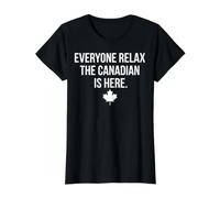 Todo el Mundo se relaja El Canadiense está aquí Hoja de Arce Envejecida Camiseta gráfica económica, Mujer, Negro, S