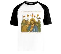 Todo Empezó con Un Beso Camiseta Beisbol Blanca Unisex Manga Corta Negra Unisex White Baseball T-Shirt Black Short Sleeve