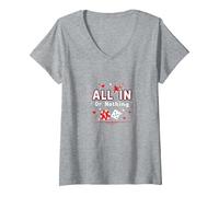 Todo en o Nada Juego Cita Casino Amante Regalo Camiseta Cuello V, Mujer, Gris Jaspeado, L