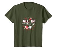 Todo en o Nada Juego Cita Casino Amante Regalo Camiseta, Niños, Verde Oliva, 4 años