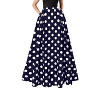 ¿Todo está en orden? Falda maxi vintage de lunares para mujer, falda larga y fluida en línea A, estilo retro, cintura alta, falda elegante, perfecta para ocasiones informales y formales & Roll, azul