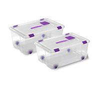 TODO HOGAR Caja de Plástico con Ruedas 42L - Pack 2- Medidas 585 x 390 x 250 - Apilable y Transparente - Cierres Laterales Seguros, Asas Integradas - Ideal para Juguetes, Ropa, Zapatos y Almacenaje
